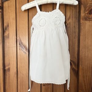 Vintage Crayon Kids White Dress Crochet Bodice Hem Lined Tie back USA Size 1/2
